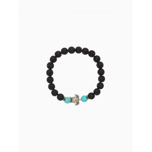 Браслет «Черепашка», длина 18 см, камень пирит, лава, чёрный, бирюзовый