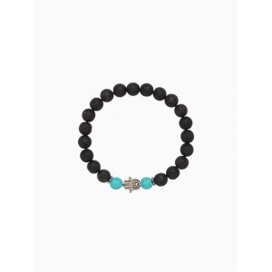 Браслет «Хамса», длина 18 см, камень пирит, лава, чёрный, бирюзовый