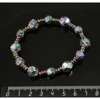 Браслет гематит (рондели) и лава (шарик 10мм огранка), цвет радужный (тонир.) на резинке