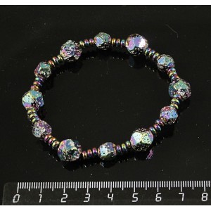 Браслет гематит (рондели) и лава (шарик 10мм огранка), цвет радужный (тонир.) на резинке