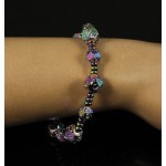 Браслет гематит (рондели) и лава (шарик 10мм огранка), цвет радужный (тонир.) на резинке