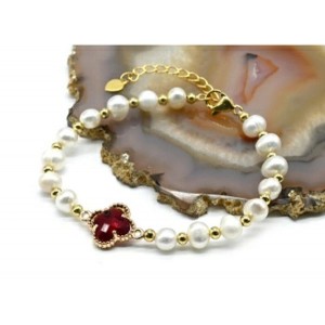 Браслет "Клевер" с жемчугом и цирконом шарик 6мм, 16,5см