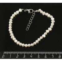 Браслет жемчуг белый 4-5мм, на застежке