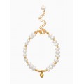 Браслет жемчуг «Рисинки с сердцем», L=18 см, белый, цвет золотистый