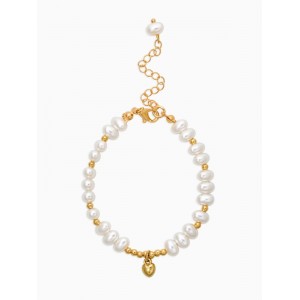 Браслет жемчуг «Рисинки с сердцем», L=18 см, белый, цвет золотистый