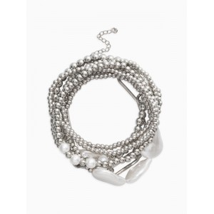 Набор браслетов «Жемчуг Барочный с цепями», 7 шт. белый, цвет серебристый