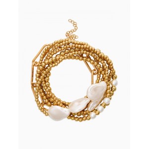 Набор браслетов «Жемчуг Барочный с цепями», 7 шт. белый, цвет золотистый