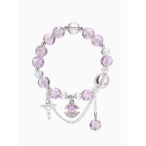 Браслет с Кулонми «Сахарный» перламутр, шар №10/8, d=6 см, сиреневый, цвет серебристый