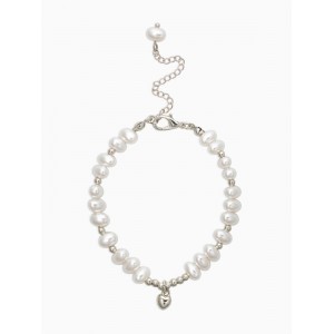 Браслет жемчуг «Рисинки с сердцем», L=18 см, белый, цвет серебристый