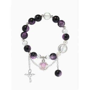 Браслет с Кулонми «Сахарный» перламутр, шар №10/8, d=6 см, чёрно-фиолетовый, цвет серебристый