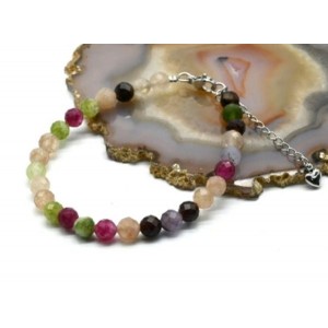 Браслет с шариками кальцита 6мм с замком, цвет турмалит