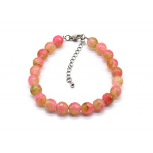 Браслет с шариками кальцита 8мм с замком, цвет клубничный, 19см