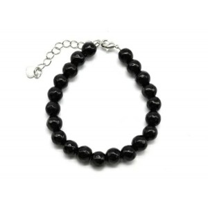 Браслет с шариками кальцита 8мм с замком, цвет черный, 19см