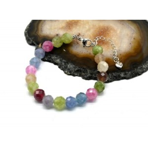 Браслет с шариками кальцита 8мм с замком, цвет турмалин