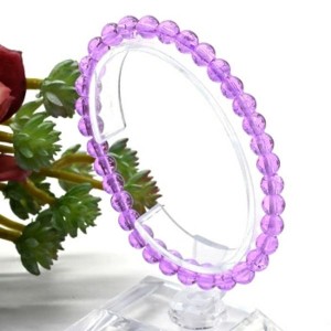 Браслет из кварца тонированного шарик 6мм цвет сиреневый, 16см (иск.)