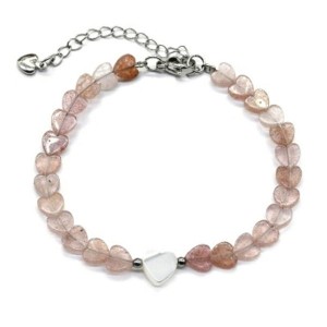 Браслет из клубничного кварца сердце 6*6мм, 17см