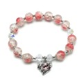 Браслет из сахарного кварца "Сердце" шарик 10мм, цвет розовый. (иск.)