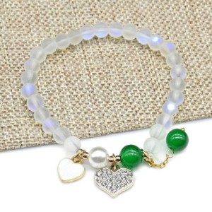 Браслет с Кулонами из опала искусственного и кварцем шарик 6мм цвет зеленый, 17см