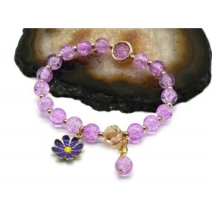 Браслет из сахарного кварца Ромашка шарик 8мм цвет сиреневый, 17см (иск.)