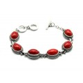 Браслет на металлической основе с кораллом (имитация), овалы, 20-22см
