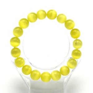 Браслет шарик 10мм из кошачьего глаза (синт.) цвет лимонный, 15см (иск.)