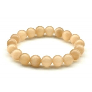 Браслет из кошачьего глаза (синт.) шарик 8мм цвет кремовый, 15см (иск.)