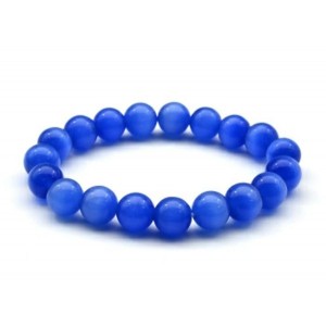 Браслет шарик 10мм из кошачьего глаза (синт.) цвет синий, 15см (иск.)