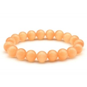 Браслет шарик 10мм из кошачьего глаза (синт.) цвет персиковый, 15см (иск.)