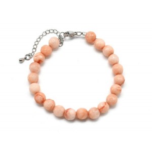 Браслет с шариками кальцита 8мм с замком, цвет беломорит, 19см