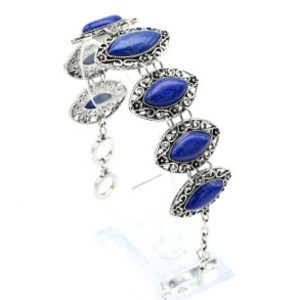 Браслет на основе металлической с лазуритом (имитация), рис, 19-21см