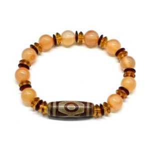 Браслет Дзи Три глаза цилиндр 10*30мм с сердоликом шарик 10мм, 18см