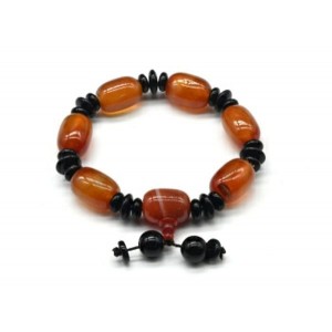 Браслет мужской из сердолика бочонок13*18мм, диски 8мм, 18см