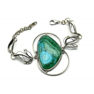 Браслет малахит с хризоколлой, 17см.