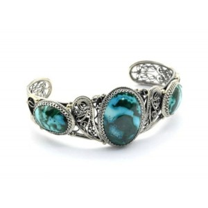 Браслет малахит с хризоколлой, 19см.