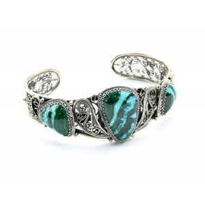 Браслет малахит с хризоколлой, 20см.