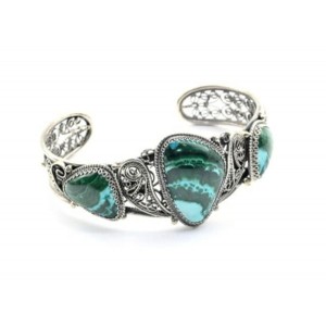 Браслет малахит с хризоколлой, 21см.