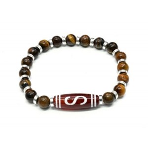 Браслет из тигрового глаза с бусиной Дзи Денежный крючок овал 10*30мм, 19см