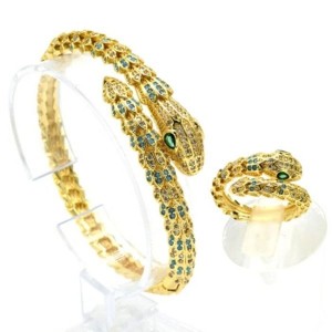 Браслет Змея с фианитами цвет хрусталь, голубой, 15см (иск.)