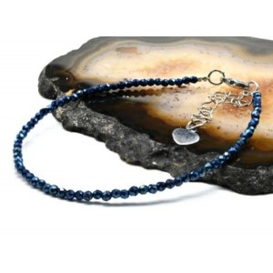 Браслет из циркона шарик гр.2мм цвет синий, 19см (иск.)