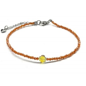 Браслет на ногу из циркона шарик гр.2мм, цвет песочный, 21см (иск.)