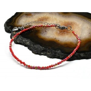 Браслет из циркона шарик гр.2мм цвет красный, 19см (иск.)