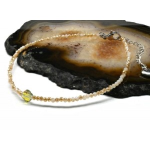 Браслет на ногу из циркона шарик гр.2мм, цвет шампань, 21см (иск.)