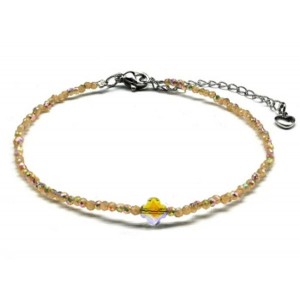 Браслет на ногу из циркона шарик гр.2мм, цвет персиково-розовый, 21см (иск.)