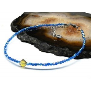 Браслет на ногу из циркона шарик гр.2мм, цвет синий яркий, 21см (иск.)