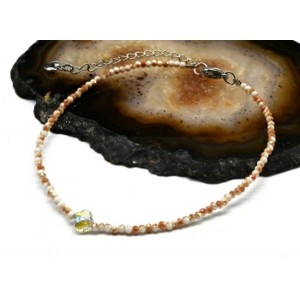 Браслет на ногу из циркона шарик гр.2мм, цвет песочный, 21см (иск.)