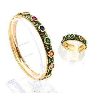 Браслет и кольцо на руку с эмалью и цирконами цвет зеленый, 16см (иск.) Браслет и кольцо на руку с эмалью и цирконами цвет зеленый, 16см (иск.)