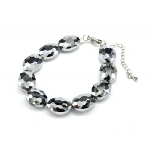 Браслет из циркона овал 12*16мм цвет серебристый, 18см (иск.)