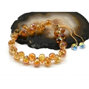 Браслет из циркона капля 10*8мм цвет рыжий, 16см (иск.)