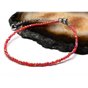 Браслет из циркона шарик гр.2мм цвет розовый, 19см (иск.)