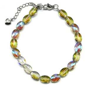 Браслет из циркона овал 6*8мм цвет зелный хамелеон, 18см (иск.)